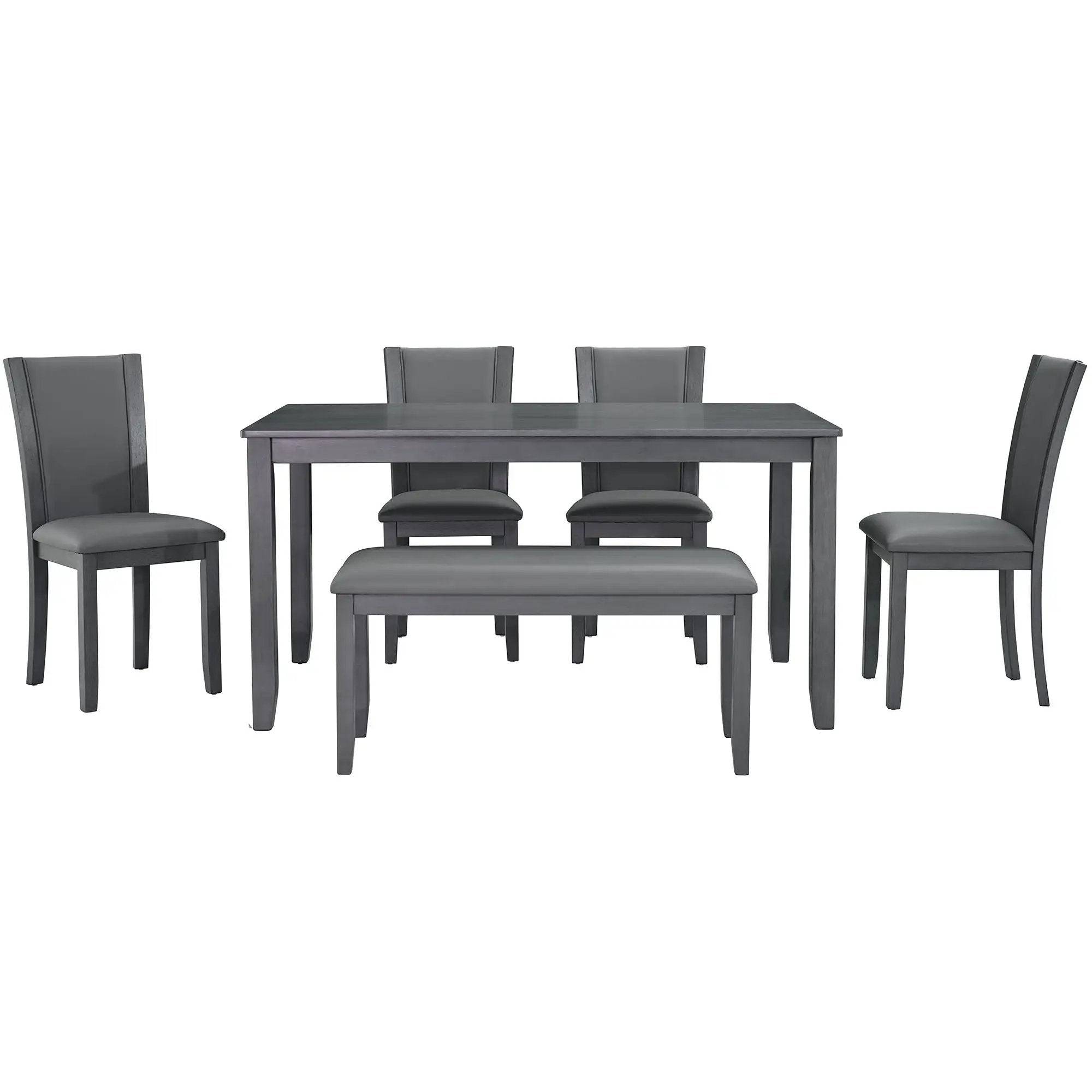 Modern 6 Piece Dining Table Set With Bench And Chairs For Dining Room Or Kitchen - Gray by HouseOfZazla