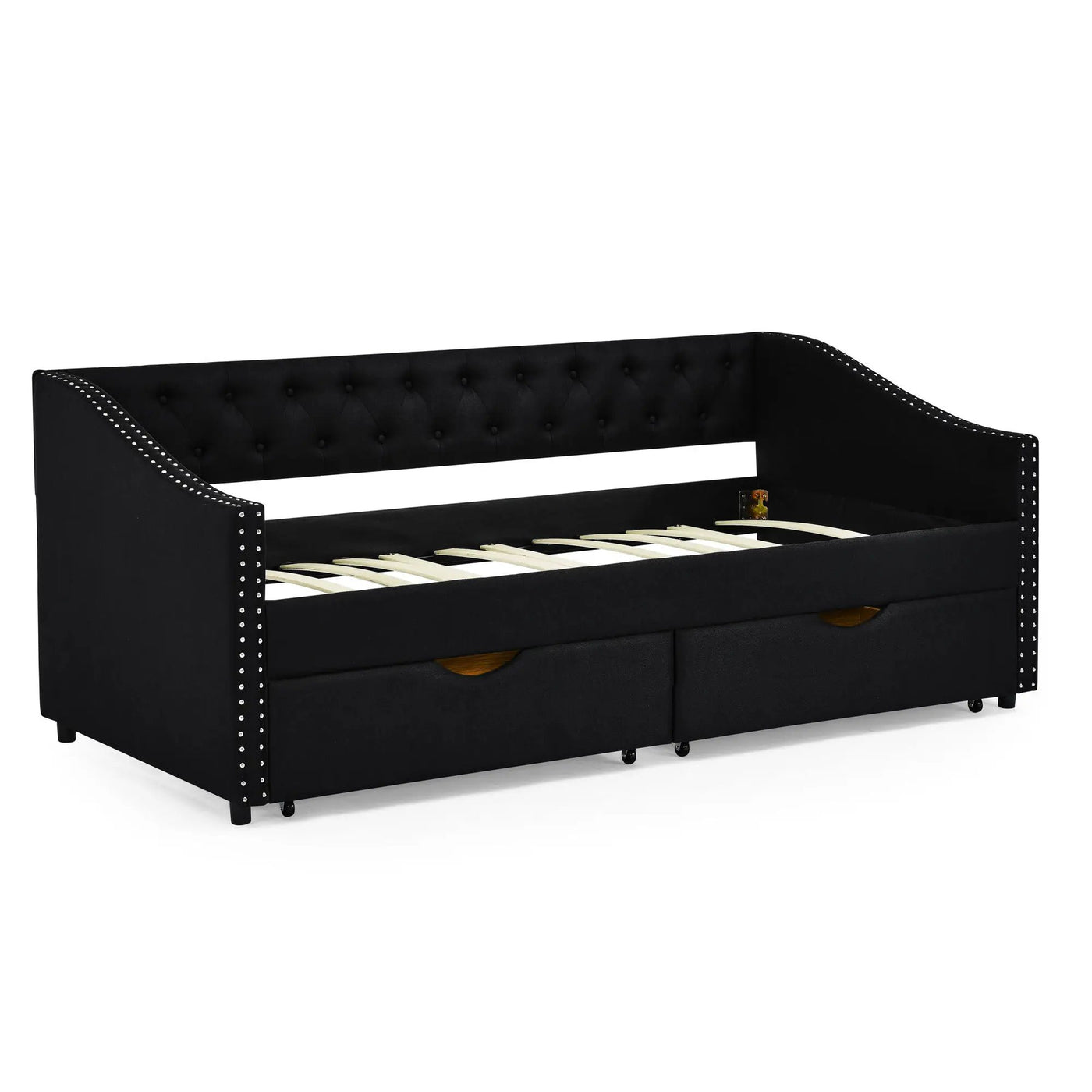 Upholstered Tufted Daybed With 2 Drawers, Waved Arms by HouseOfZazla