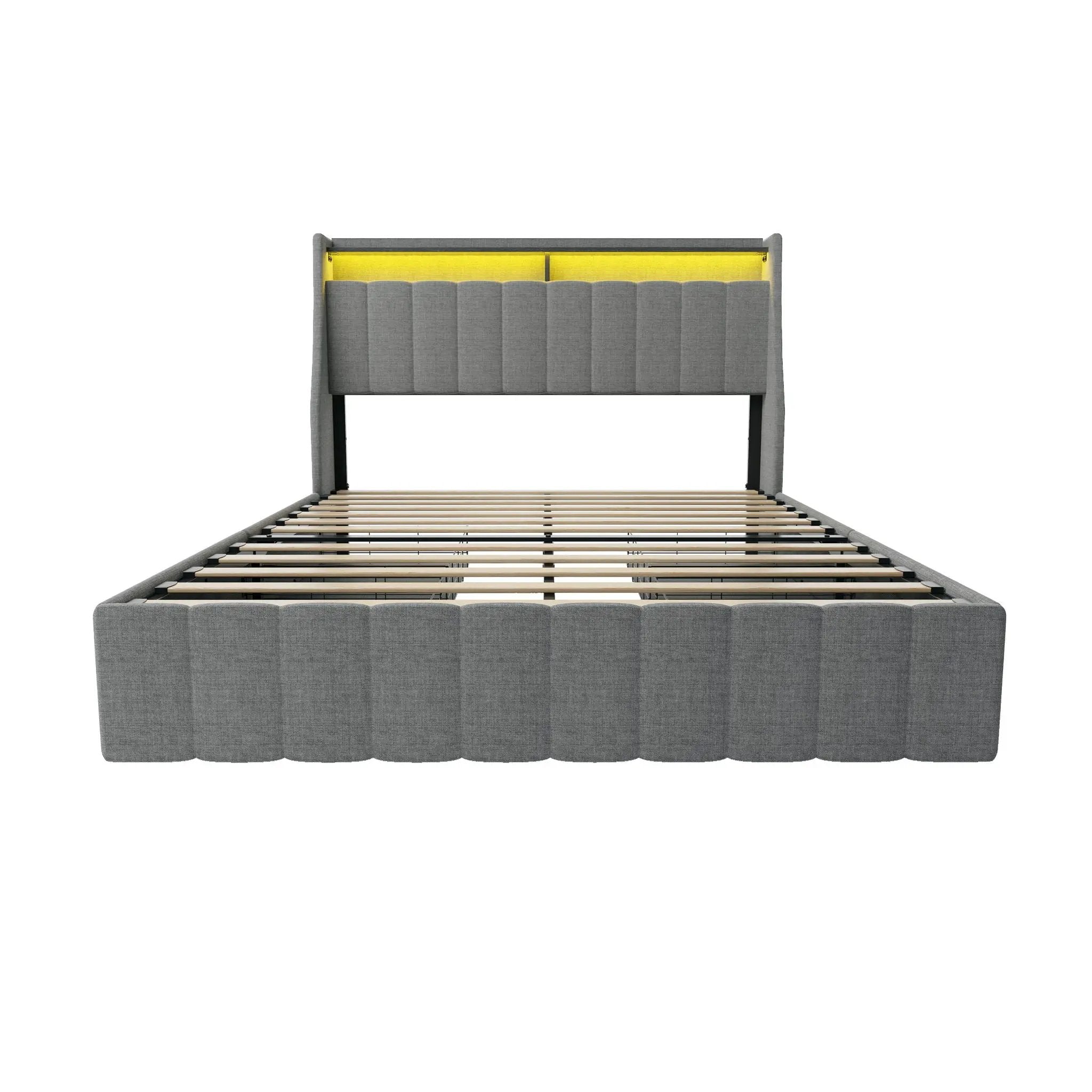 Bed With LED Lights, 4 Drawers, Winged Headboard Upholstered by Unique Piece Furniture