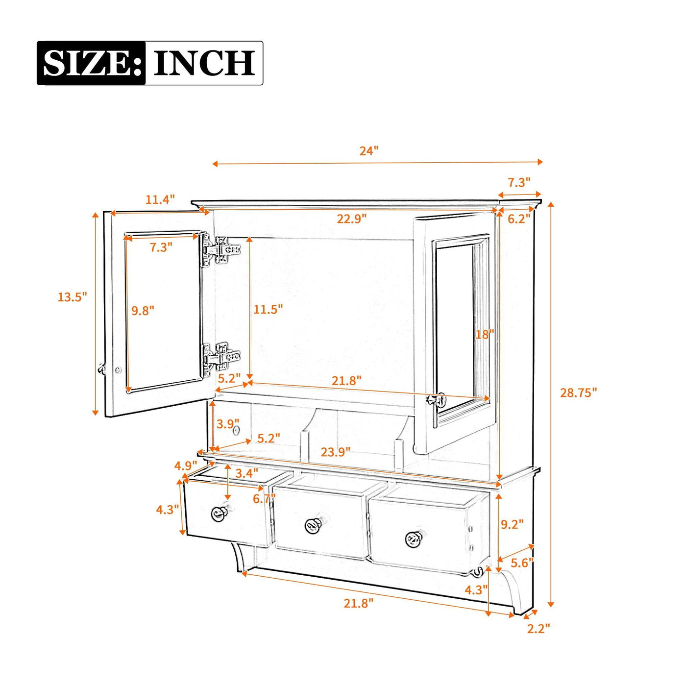 Modern Bathroom Mirror Cabinet With Drawers, Organizer Hooks, And High-Definition Mirrors by HouseOfZazla