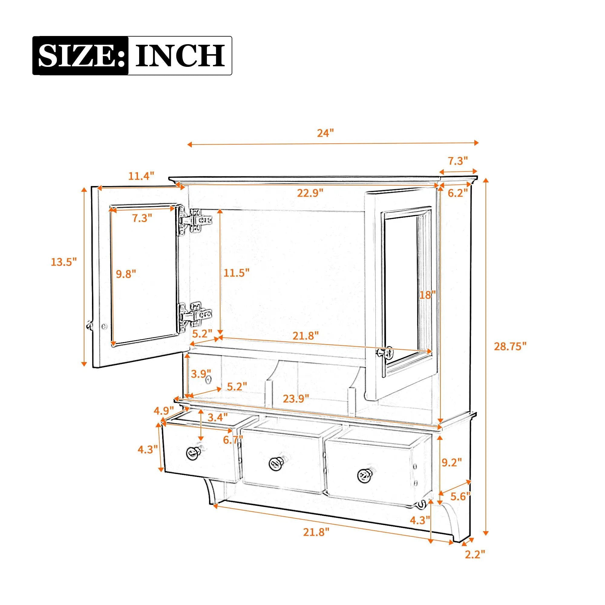 Modern Bathroom Mirror Cabinet With Drawers, Organizer Hooks, And High-Definition Mirrors by Unique Piece Furniture
