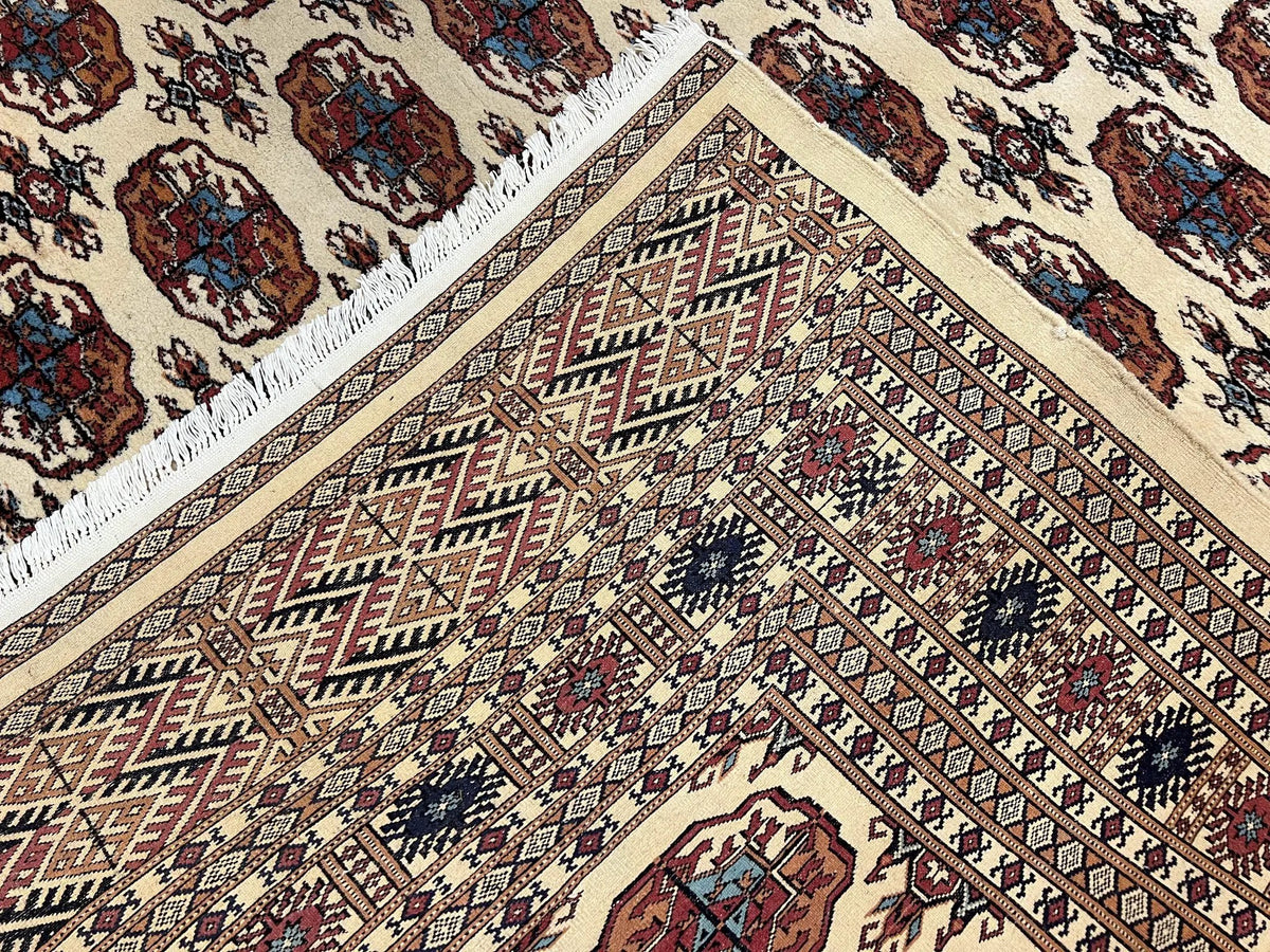 Pakistani Bokhara Rug 8x10, Wool Turkoman Carpet, Ivory/Cream by Jewel Rugs