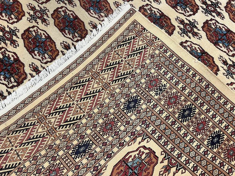 Pakistani Bokhara Rug 8x10, Wool Turkoman Carpet, Ivory/Cream by Jewel Rugs