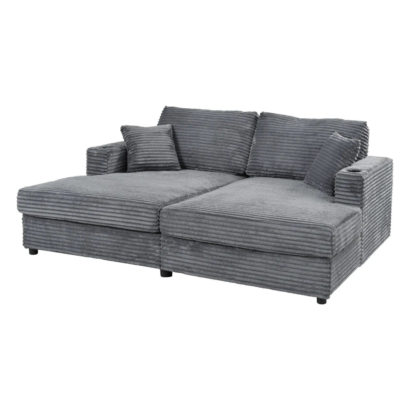 Oversized Loveseat Chaise With 2 USB Ports, 2 Cup Holders And 2 Throw Pillows by HouseOfZazla