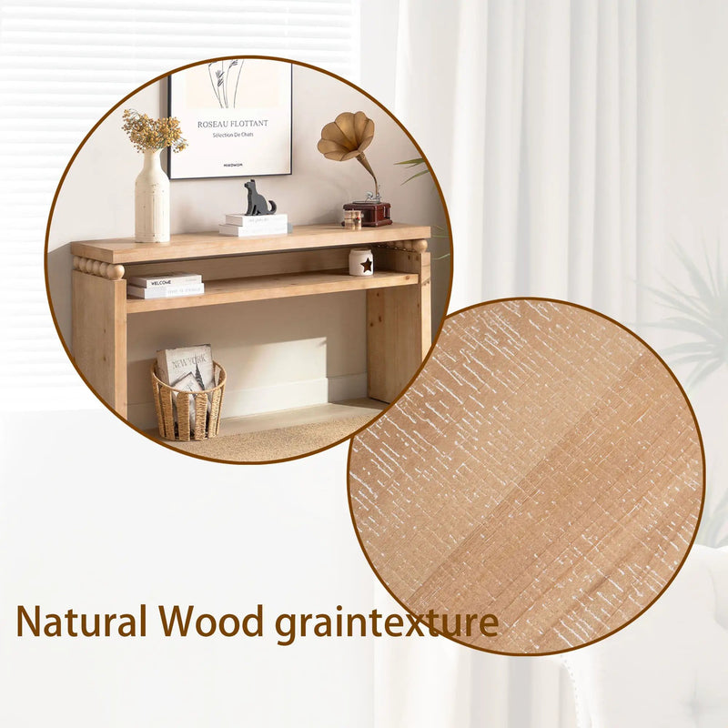 Modern Rustic Console Table, Wood Entryway Table With Shelf & Decorative Bead Detail - Natural by HouseOfZazla