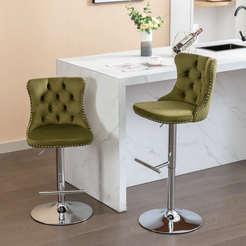 Swivel Barstools Adjusatble Seat Height From 25-33", Modern Upholstered Base Bar Stools With Backs Comfortable Tufted For Home Pub And Kitchen Island (Set of 2) by Unique Piece Furniture