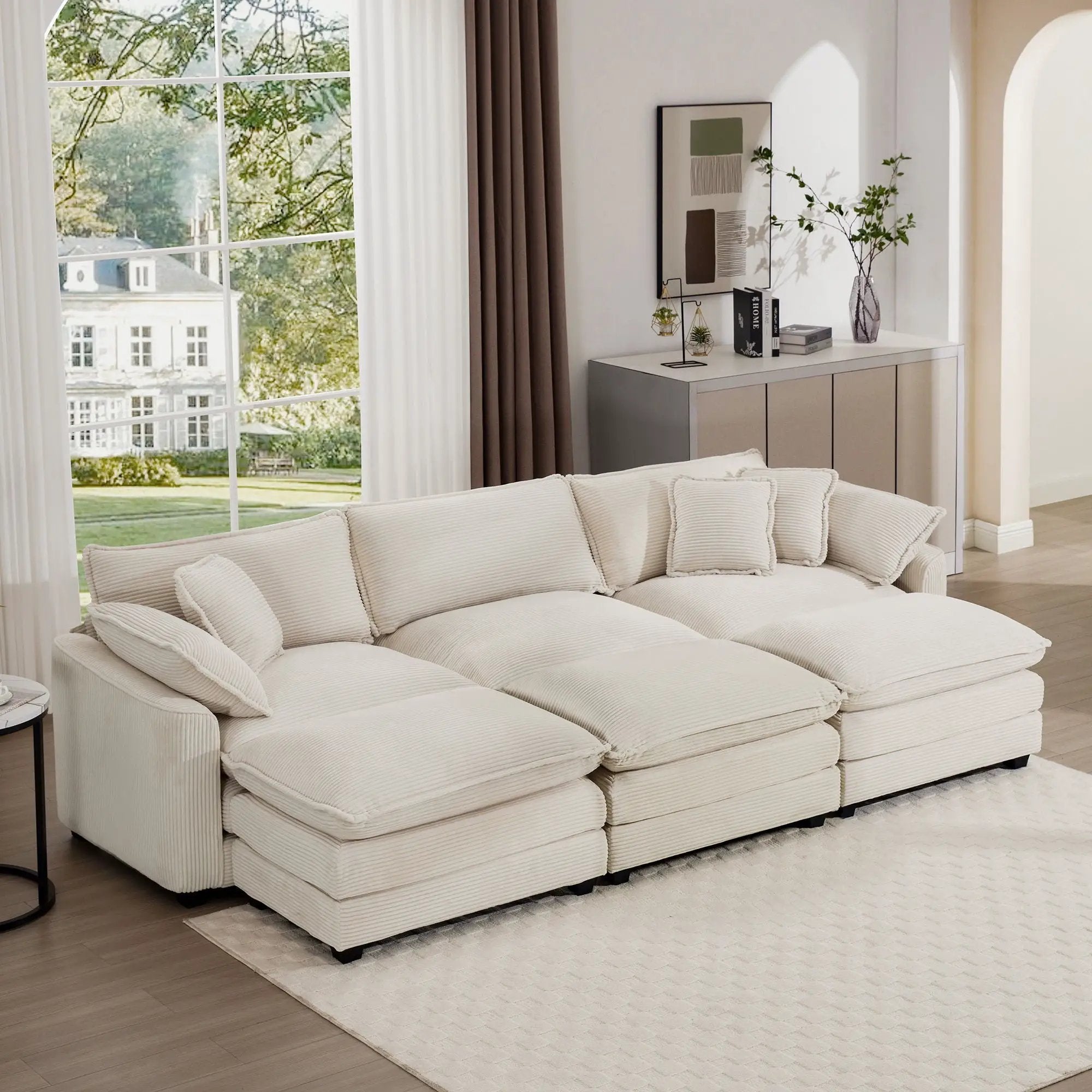 Modern Oversized Modular Cushion Sofa With Ottoman, Low Back, Deep Seating Sofa Set by Unique Piece Furniture