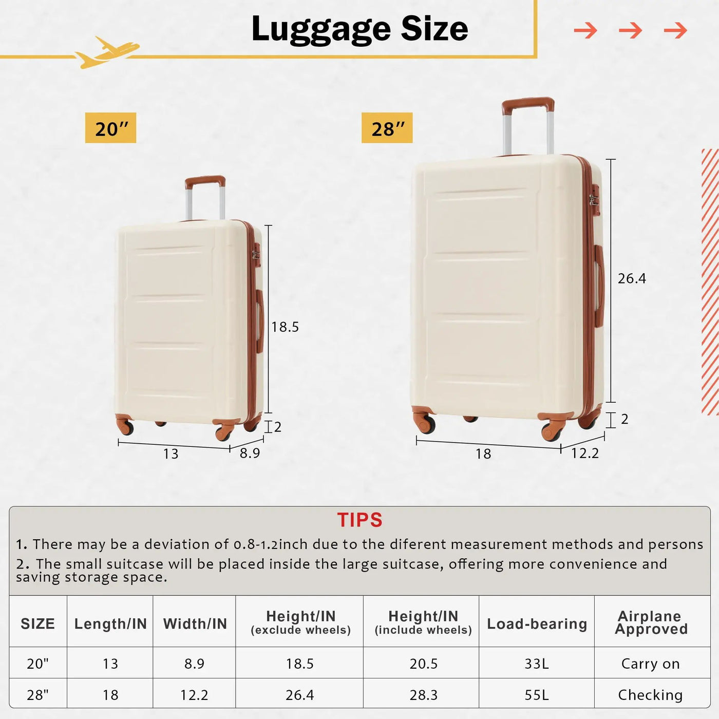 2 Piece Luggage Set With Bags Expanable Spinner Wheels ABS Lightweight Suitcase With Tsa Lock 20" / 28" by HouseOfZazla