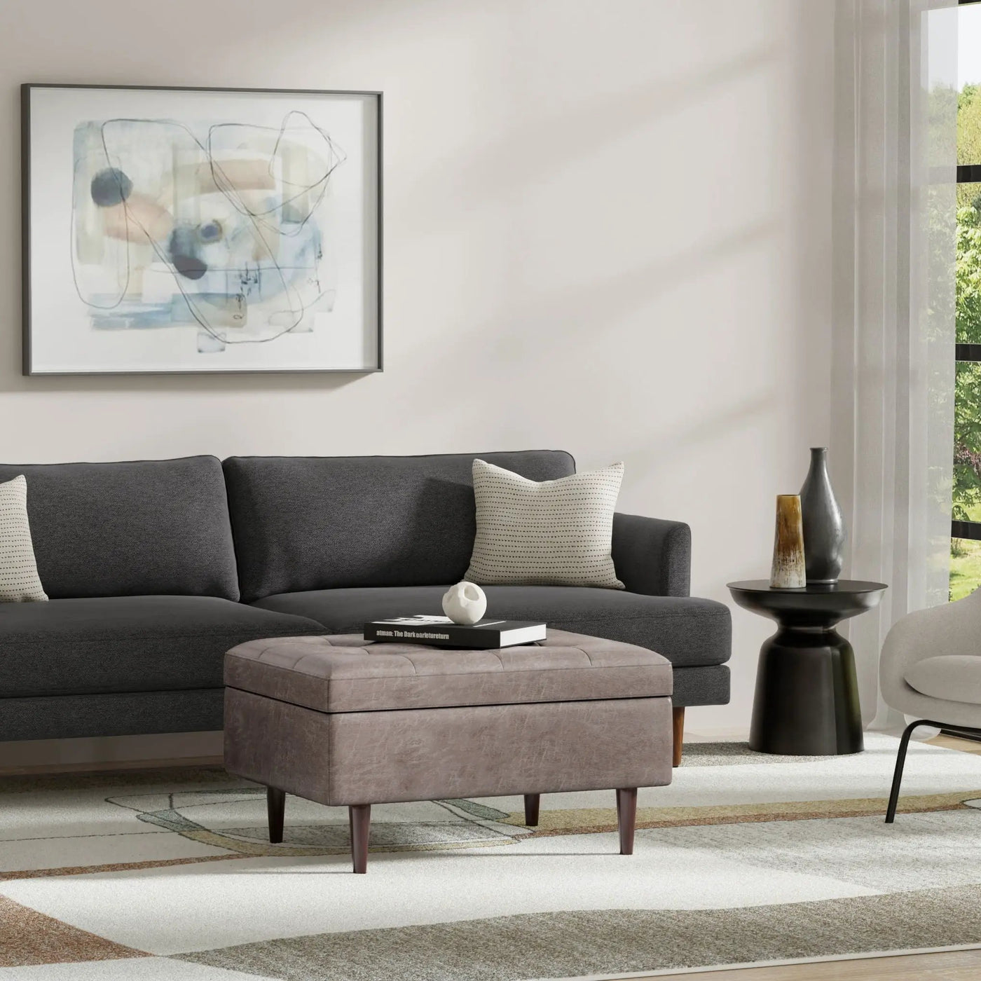 Shay - Large Square Coffee Table Storage Ottoman Mid-Century Style by HouseOfZazla