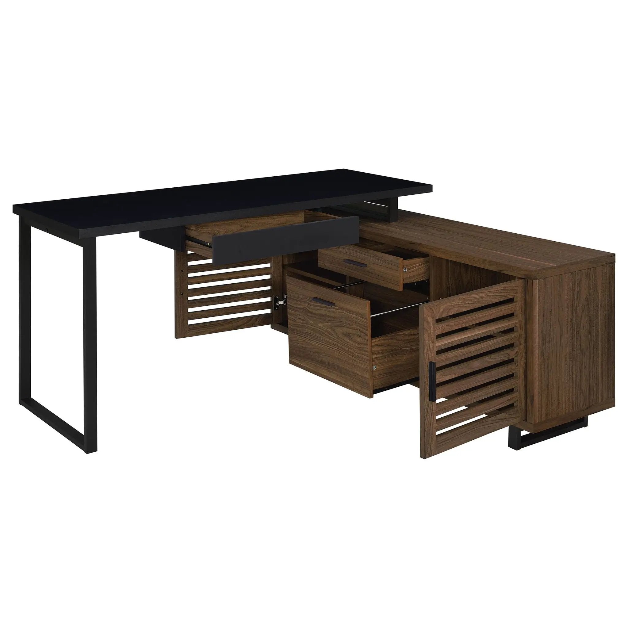 Rodger - L Shape Office Desk With Storage, Workstation For Home Or Office - Walnut by HouseOfZazla