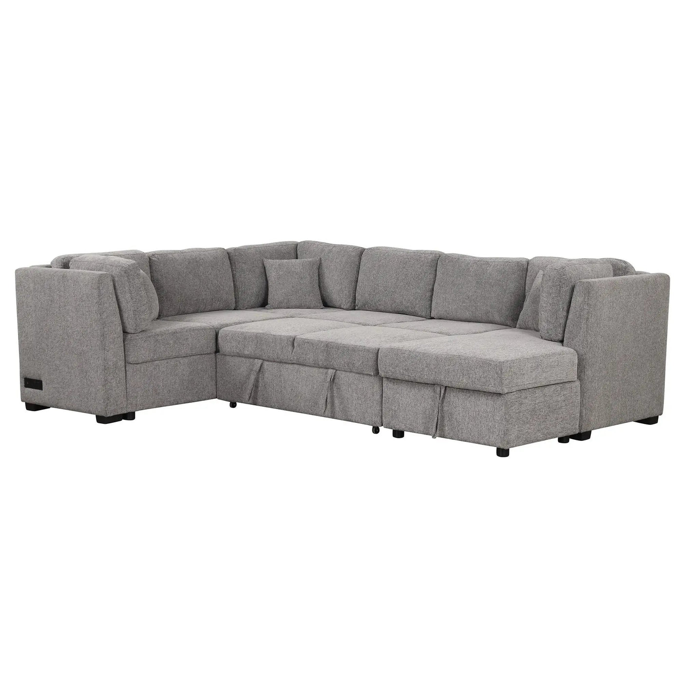 U-Shaped Sectional Sofa Pull Out Sofa Bed With Two USB Ports, Two Power Sockets, Three Back Pillows And A Storage Chaise For Living Room by HouseOfZazla