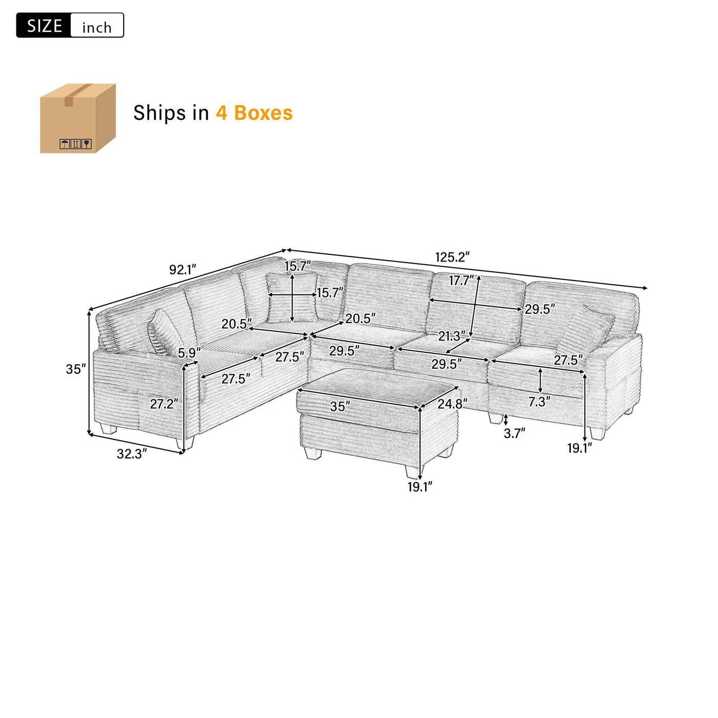 Upholstered U-Shaped Sectional Sofa With Movable Ottoman And Side Storage Pockets by HouseOfZazla