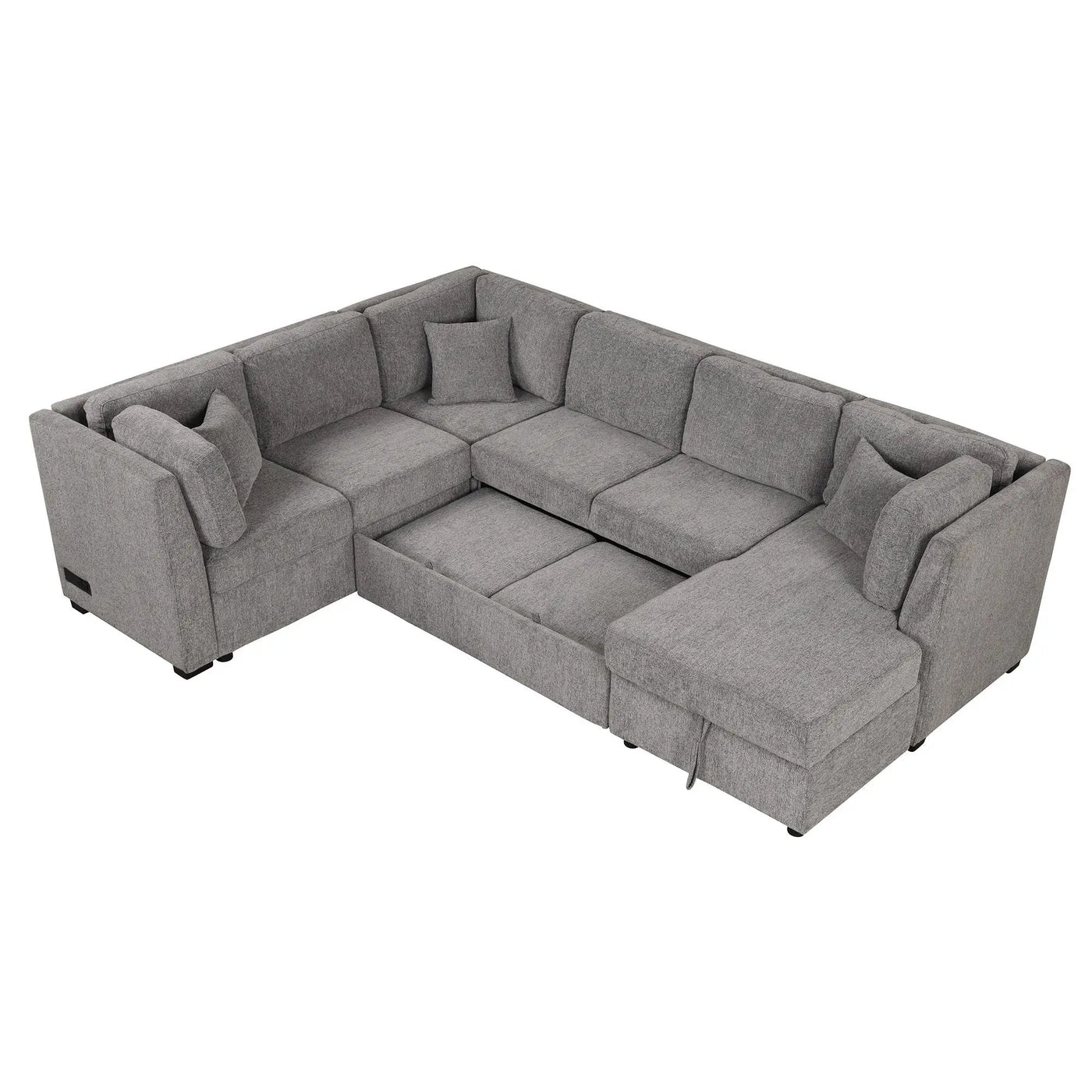 U-Shaped Sectional Sofa Pull Out Sofa Bed With Two USB Ports, Two Power Sockets, Three Back Pillows And A Storage Chaise For Living Room by HouseOfZazla