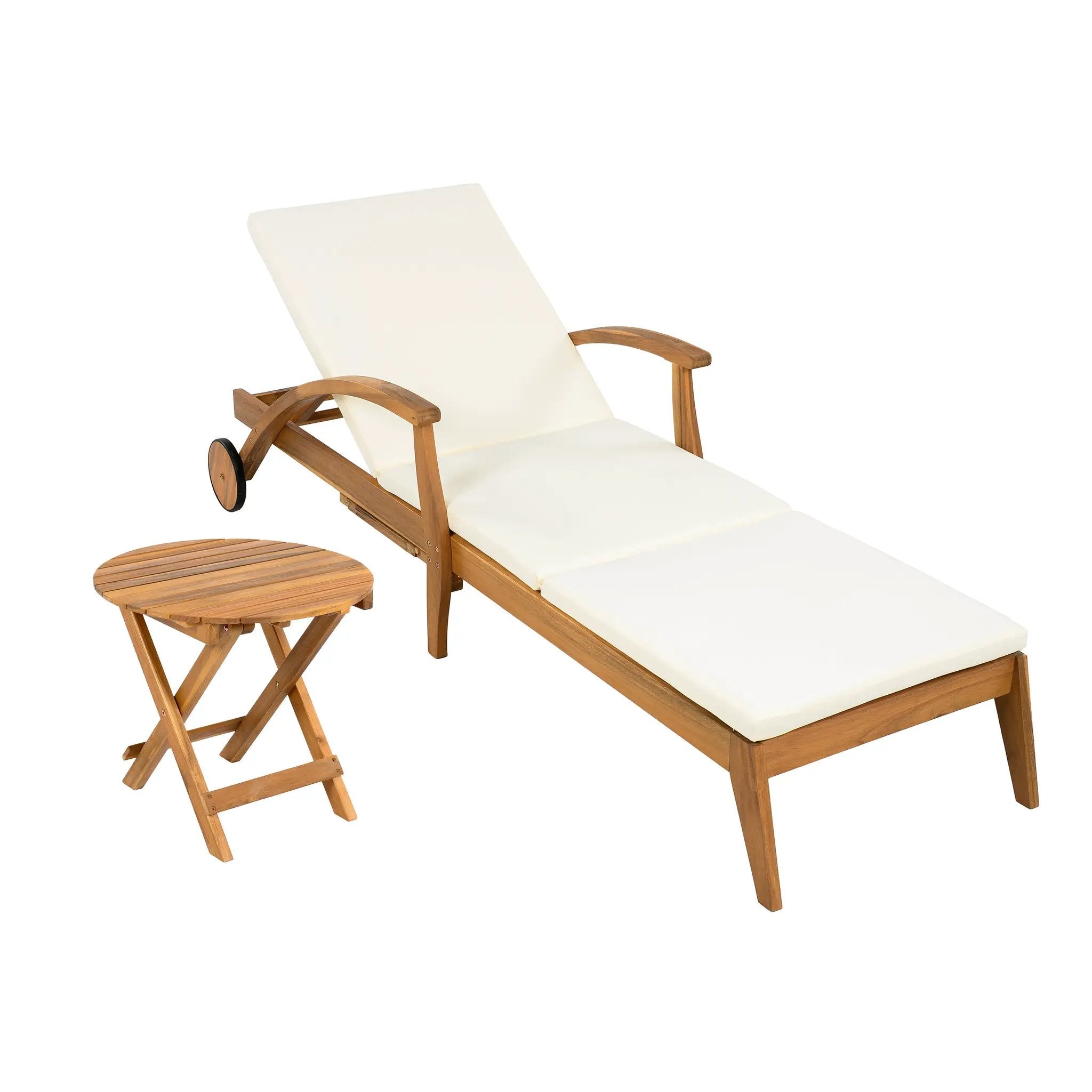 Outdoor Recliner Side Table Set with Acacia Wood and Adjustable Chaise Lounge by HouseOfZazla