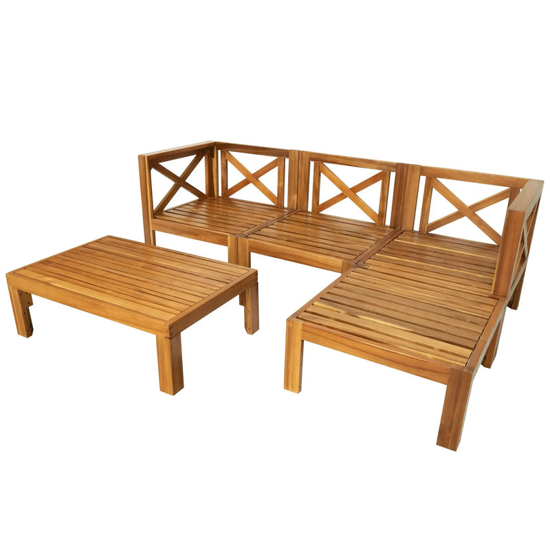 Topmax Outdoor Patio Wood 5-Piece Sectional Sofa Seating Group Set by HouseOfZazla