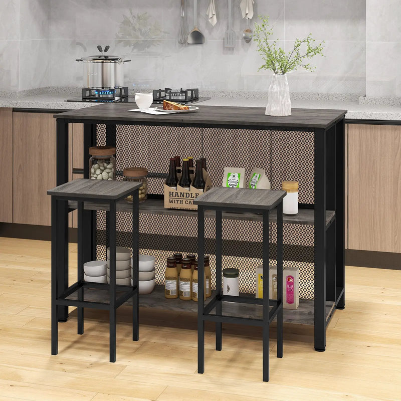 36 Inch 3-Tier Bar Table with Storage Metal Frame Adjustable Foot Pads for Dining Room by DirectDeals