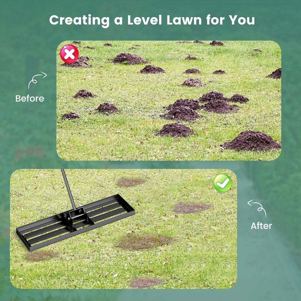 36 x 10 Inch Lawn Leveling Rake with Ergonomic Handle by DirectDeals