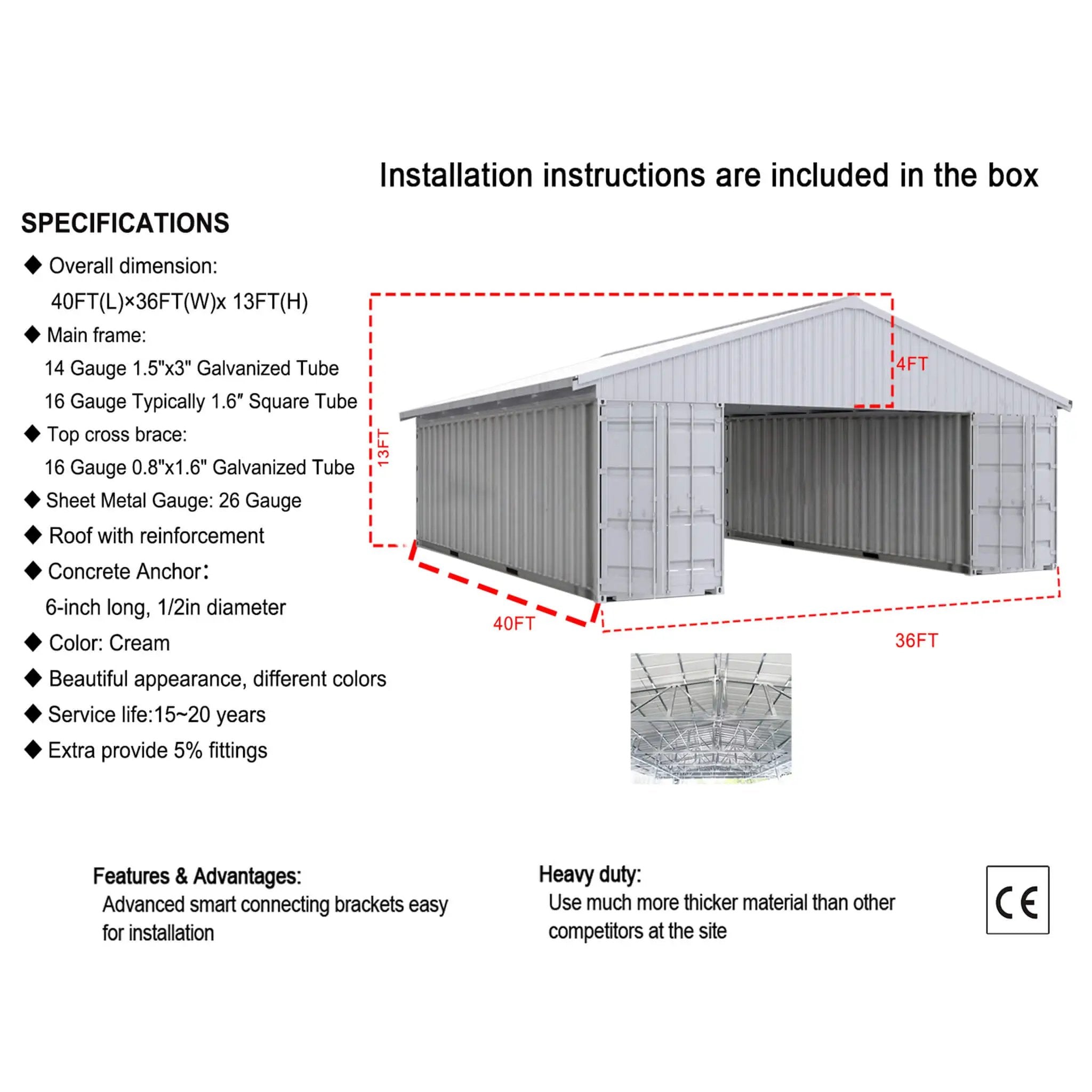 [36X40FT] Alora Heavy-Duty Weather-Resistant Galvanized Steel Container Roof Kit [No Containers] (SAK37491) by SAKSBY WHOLESALE