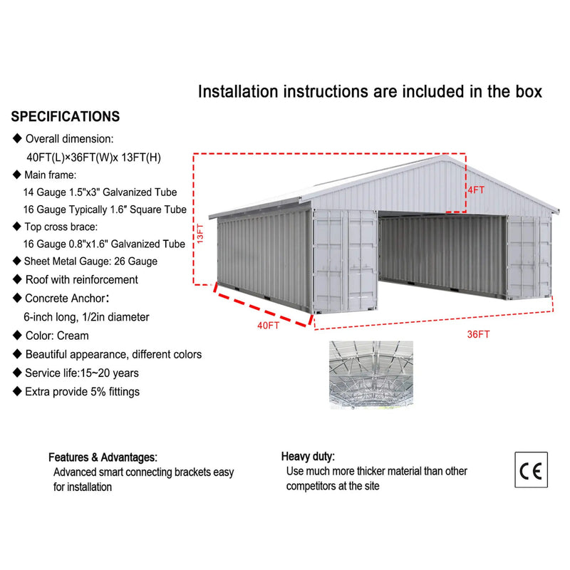 [36X40FT] Alora Heavy-Duty Weather-Resistant Galvanized Steel Container Roof Kit [No Containers] (SAK37491) by SAKSBY WHOLESALE