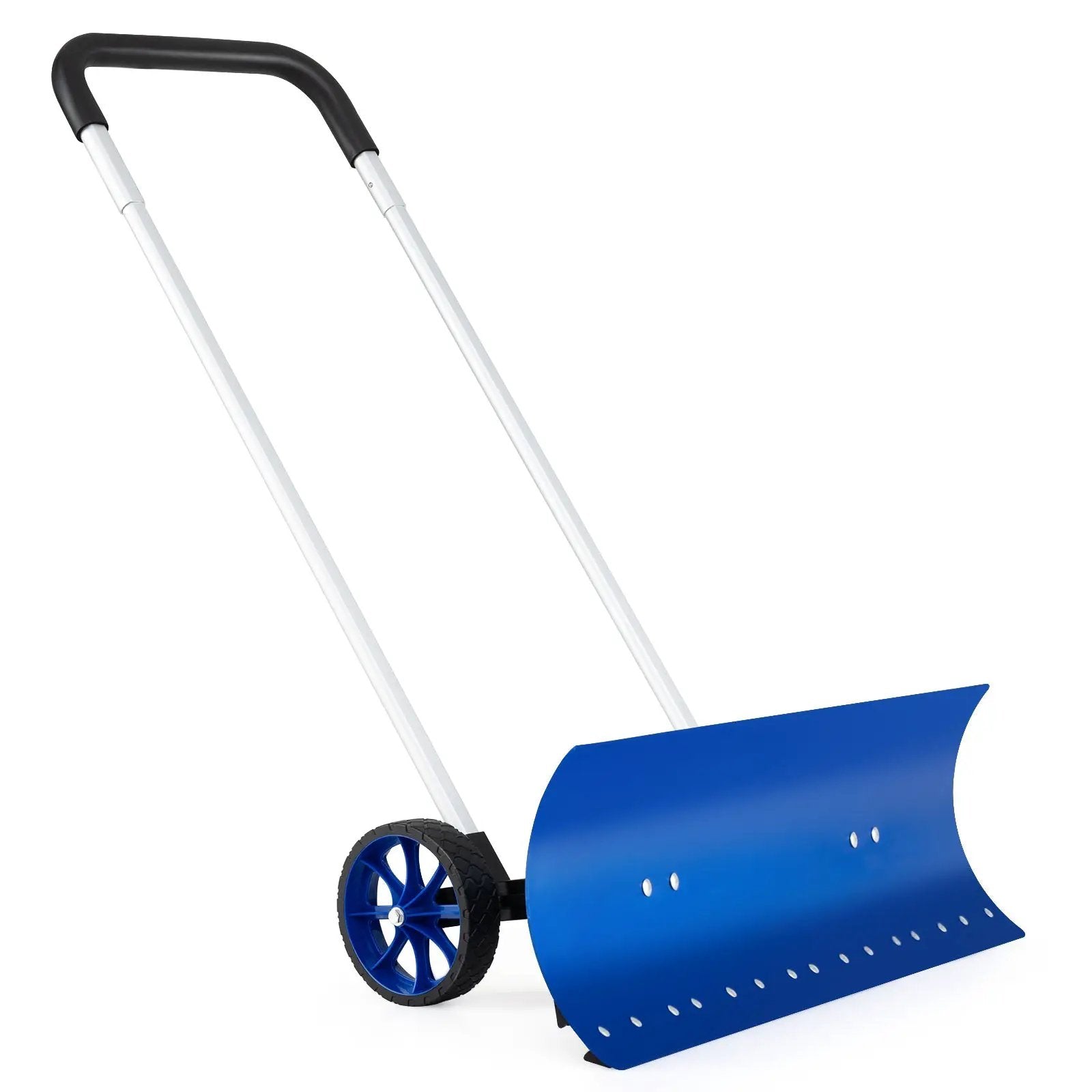 37.5 Inches Aluminum Snow Shovel with Wheels and Bi-Directional Angled Blade-Blue by DirectDeals