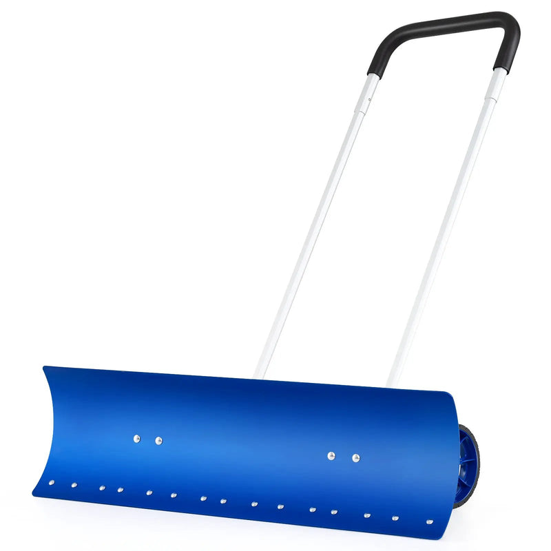 37.5 Inches Aluminum Snow Shovel with Wheels and Bi-Directional Angled Blade-Blue by DirectDeals