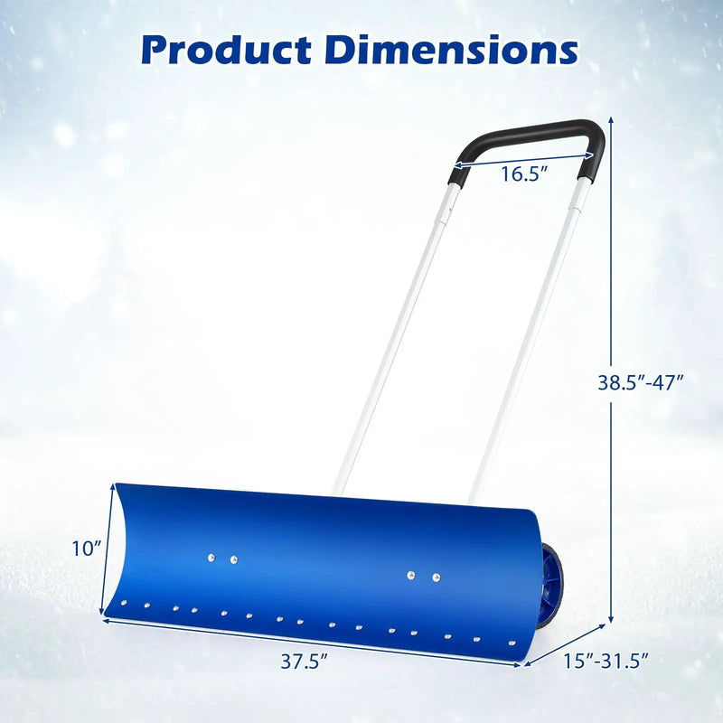 37.5 Inches Aluminum Snow Shovel with Wheels and Bi-Directional Angled Blade-Blue by DirectDeals