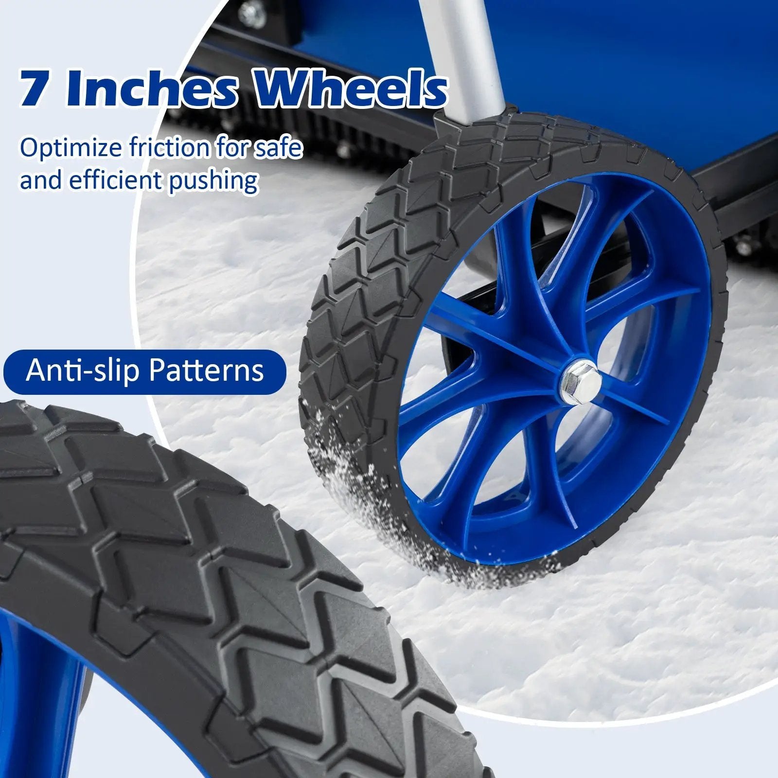37.5 Inches Aluminum Snow Shovel with Wheels and Bi-Directional Angled Blade-Blue by DirectDeals