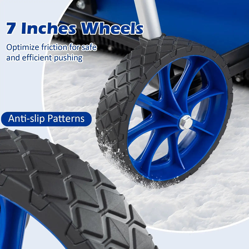 37.5 Inches Aluminum Snow Shovel with Wheels and Bi-Directional Angled Blade-Blue by DirectDeals