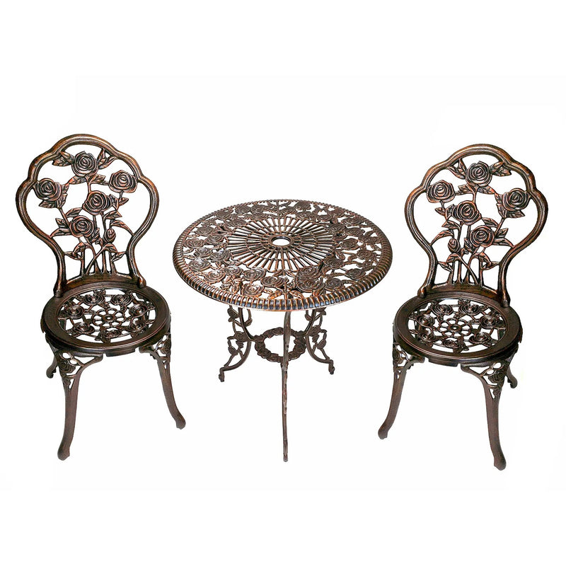 Cast Aluminum Metal Antique Bronze 3 Piece Patio Rose Bistro Set by Sharicks
