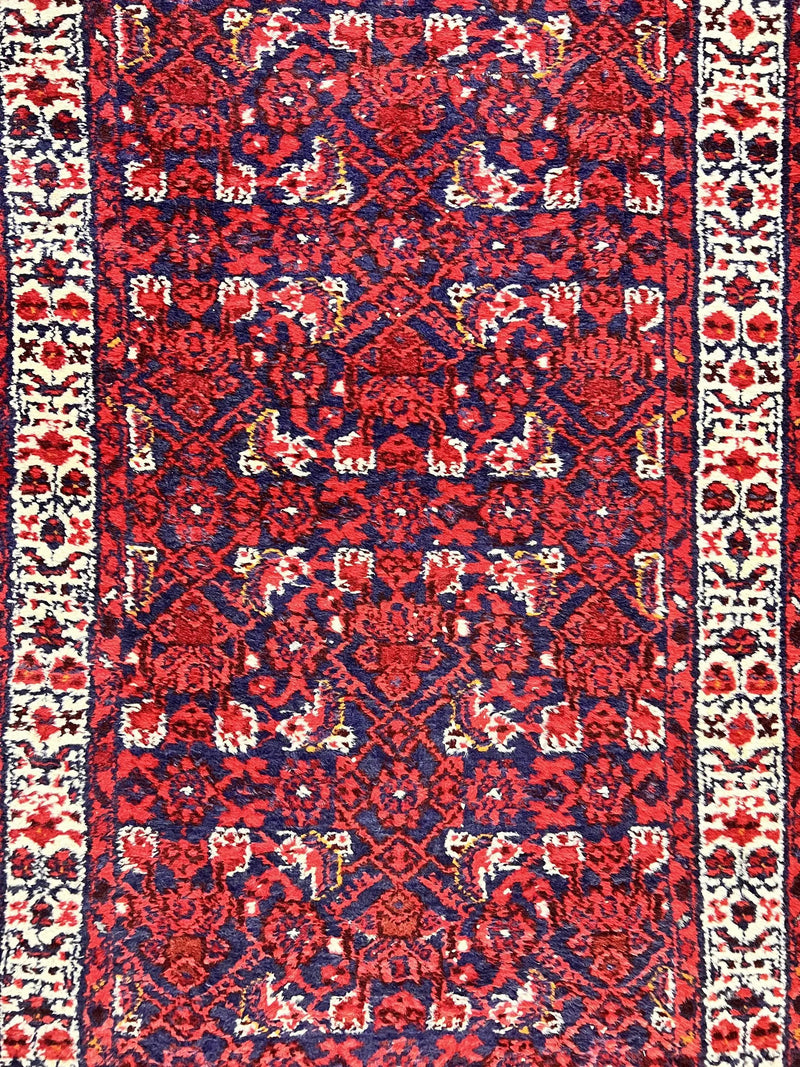 Persian Tribal Runner 3 x 9, Hamadan Dargazin Rug, Dark Blue and Red Wool Hand Knotted Hallway Rug, Vintage Antique Oriental Runner, 9ft Long Runner, Herati by Jewel Rugs
