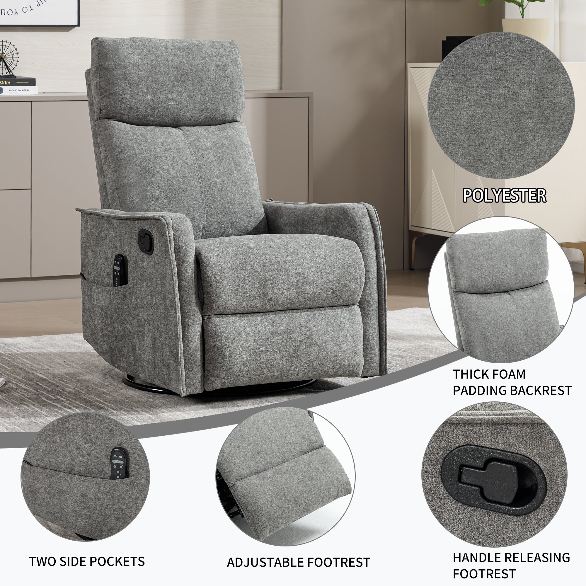 Heat Massage Manual Recliner Chair with Rocker and Swivel by HouseOfZazla