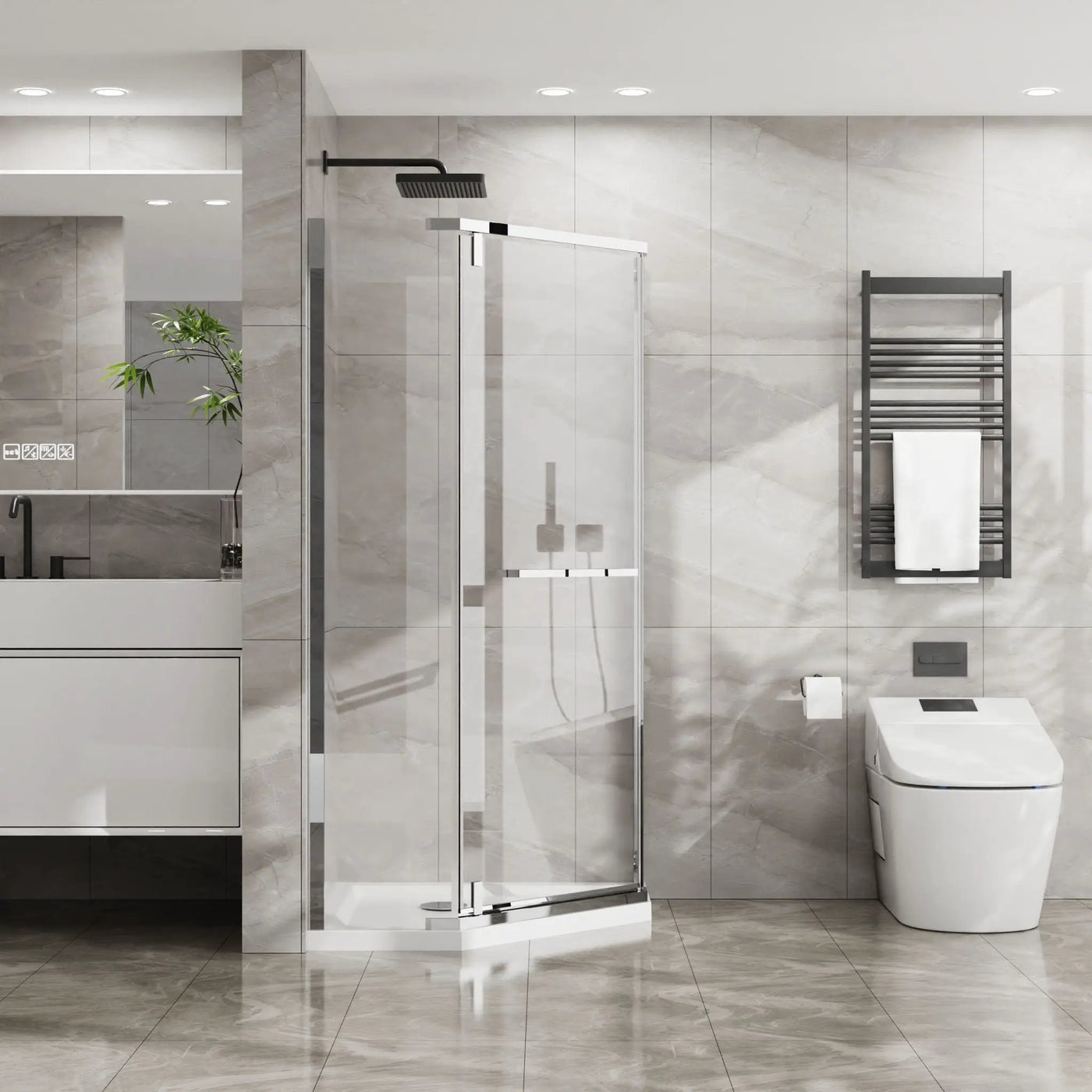 Durable Hardware Neo Angle Frameless Shower Door With Acrylic Base Combo by HouseOfZazla