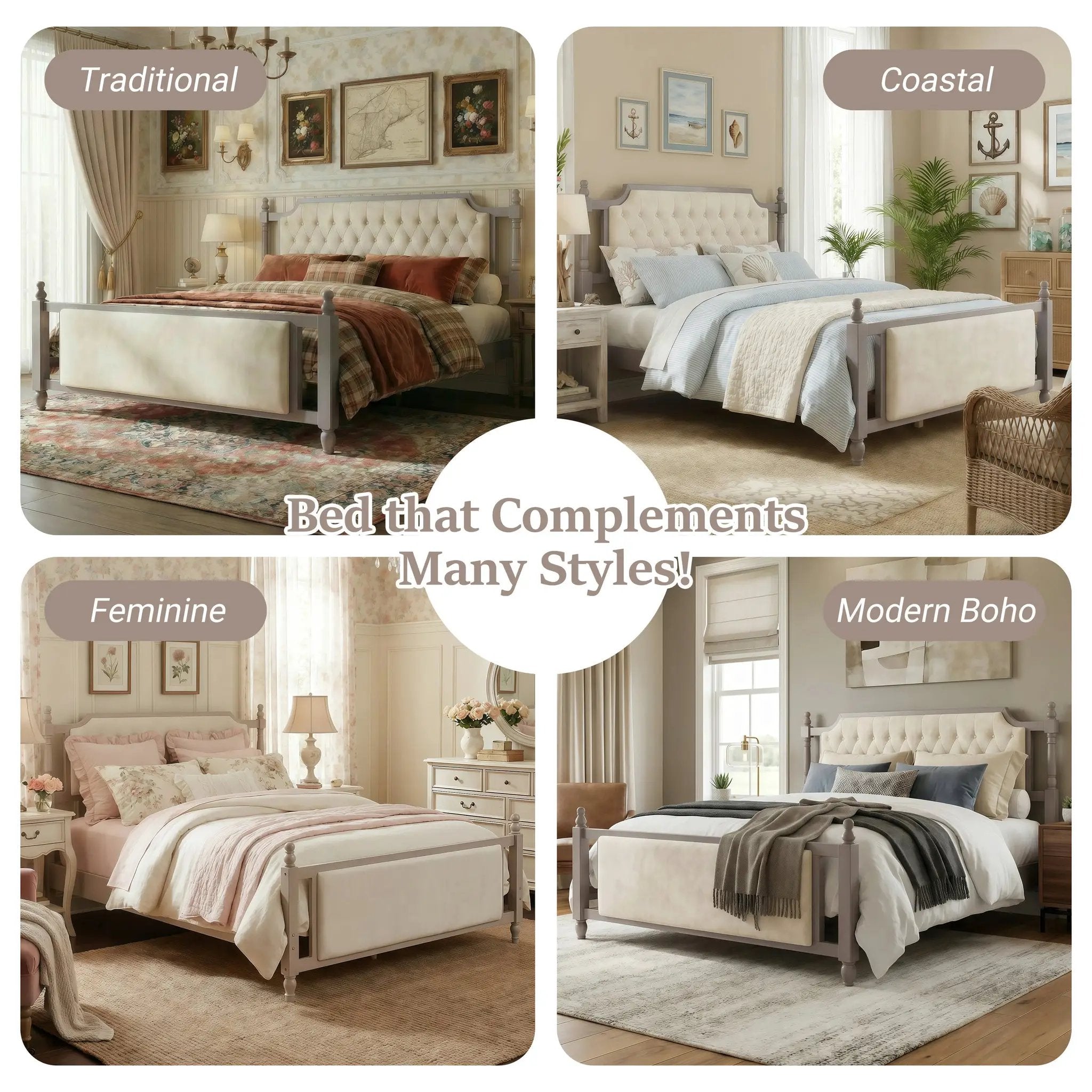 King Size Upholstered Platform Bed with Button Tufted Headboard by HouseOfZazla