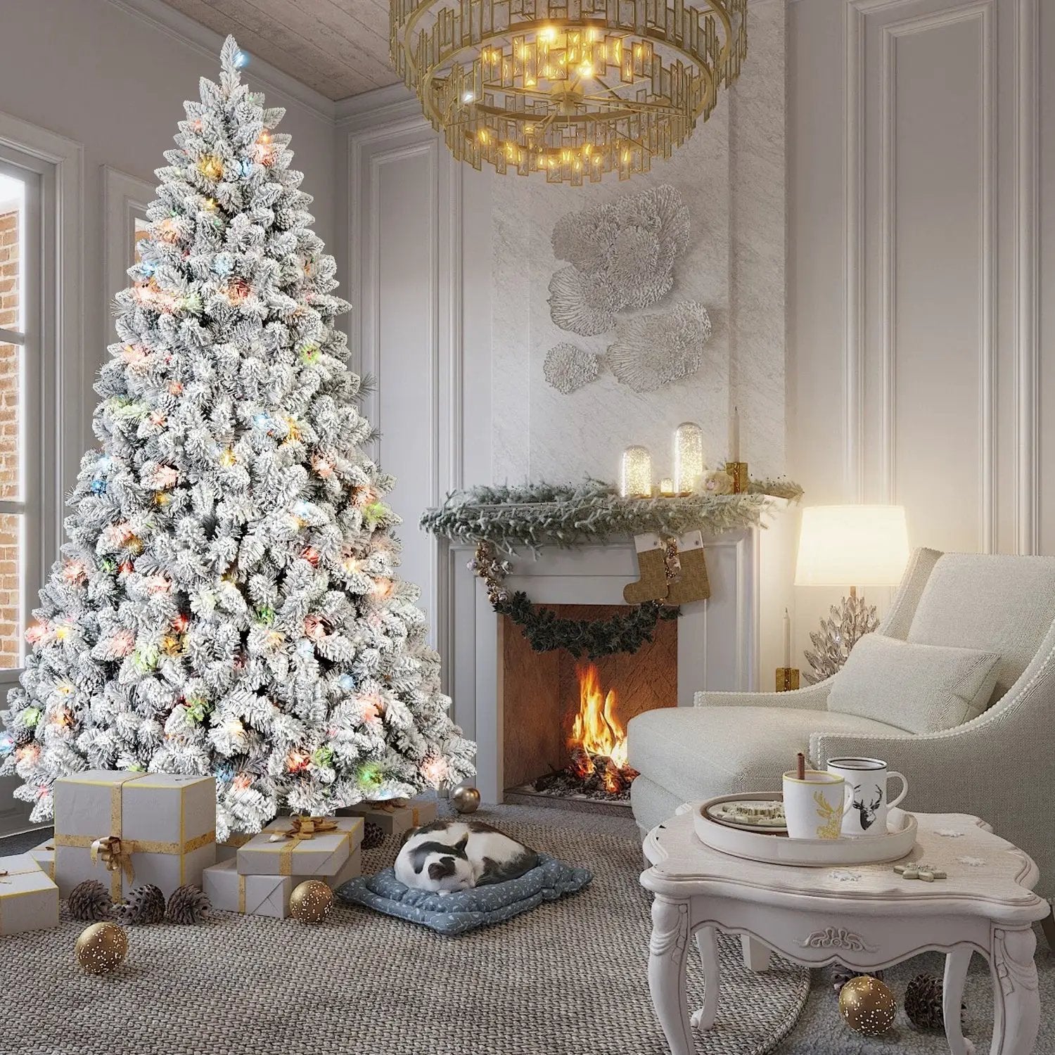 5FT Flocked Christmas Tree with 300 Colorful UL Lights by HouseOfZazla