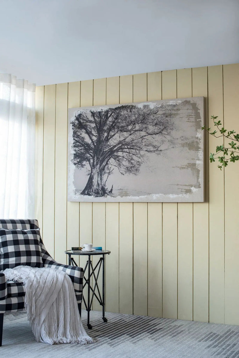Large Arboreal Shelter Canvas Art Print, Traditional Style Floral Wall Art, Home Decor Accent Piece - Gray / White Matte by Unique Piece Furniture