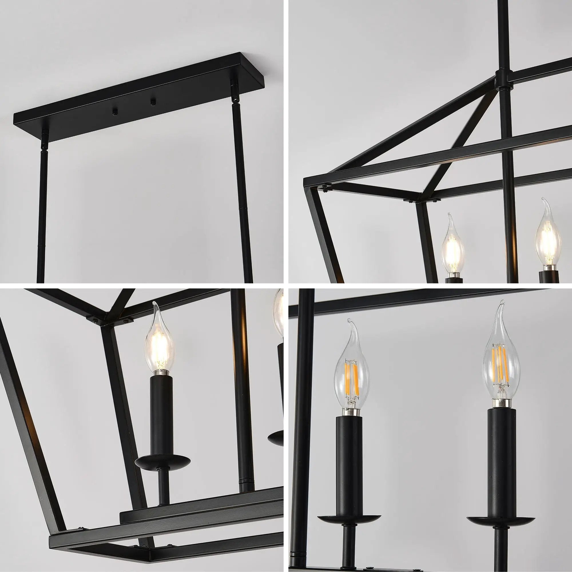 5 Light Farmhouse Kitchen Island Lighting, 5 Light Industrial Linear Chandelier For Dining Room Metal Hanging Pendant Light Fixture For Bedroom Living Room Hallway Conference Room - Matte Black by HouseOfZazla