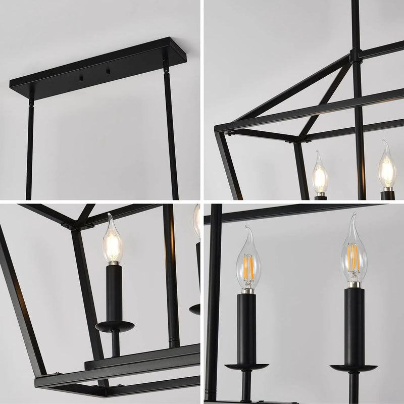5 Light Farmhouse Kitchen Island Lighting, 5 Light Industrial Linear Chandelier For Dining Room Metal Hanging Pendant Light Fixture For Bedroom Living Room Hallway Conference Room - Matte Black by HouseOfZazla