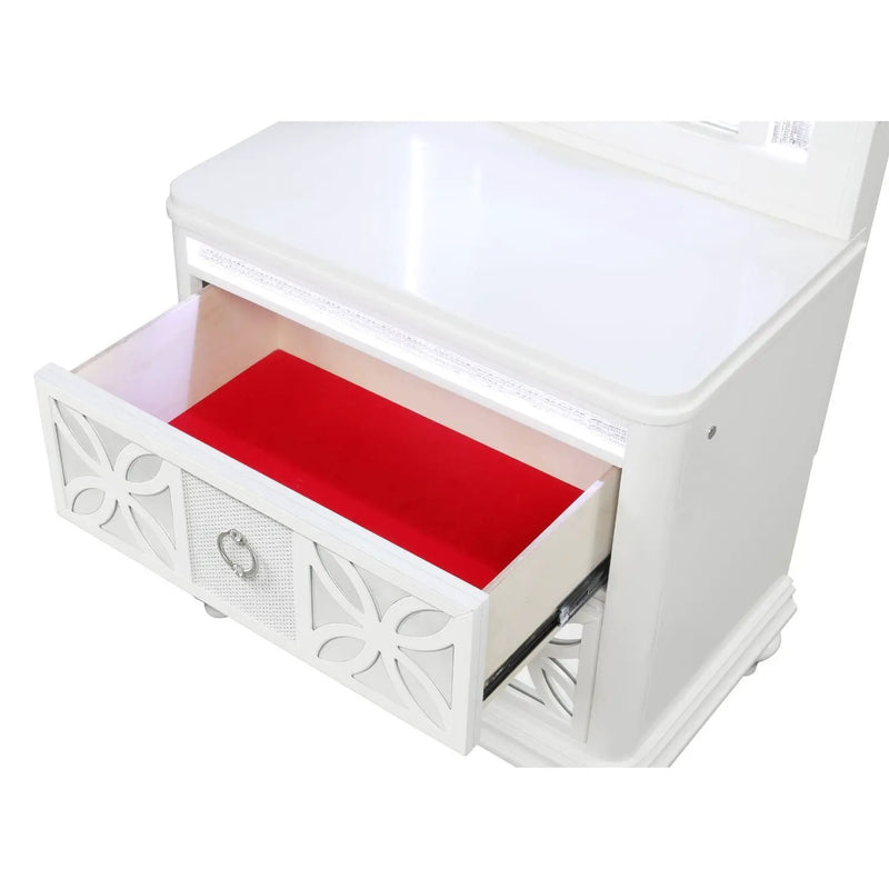 Abigale - Nightstand With Mirror Top, LED Lighting (Includes Mirror And Nightstand) - White by HouseOfZazla