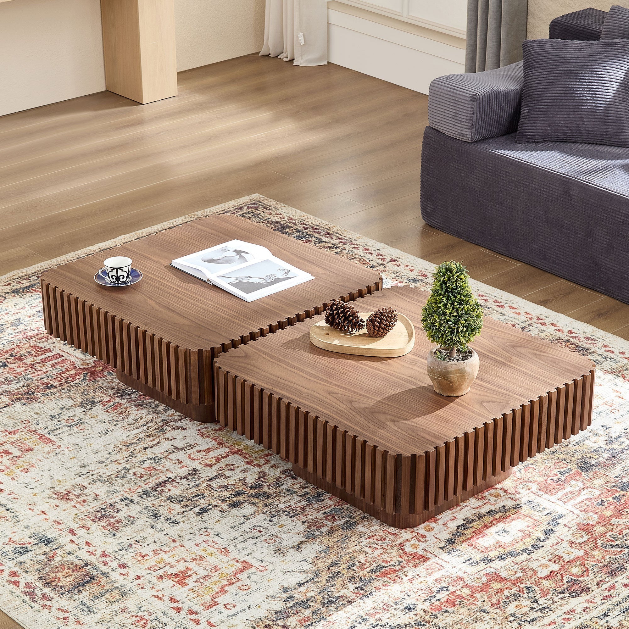 31.5 Inch Modern Handcraft Drum Coffee Table Walnut by HouseOfZazla