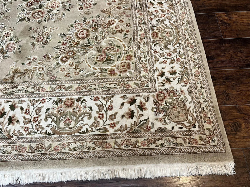 Sino Persian Rug 8x10, Soft Wool, Silk Highlights, Hand Knotted Vintage Carpet, Taupe & Ivory, Floral, Traditional Rug 8 x 10 by Jewel Rugs