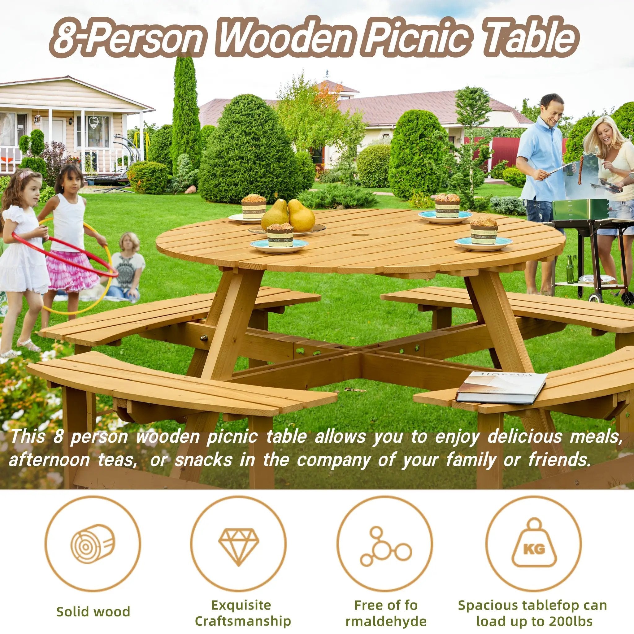 Outdoor 8 Person Picnic Table Set with Built-in Benches by HouseOfZazla