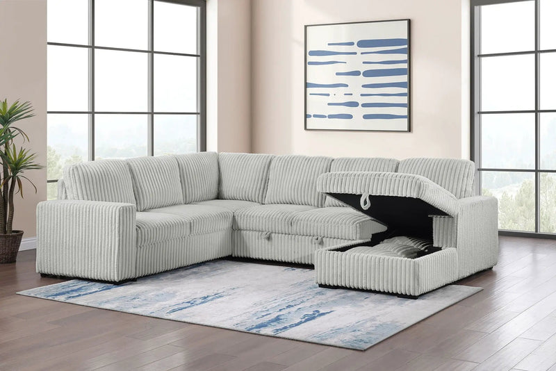 Devonshire Sleeper Sectional Sofa Storage Chaise Grey by Unique Piece Furniture