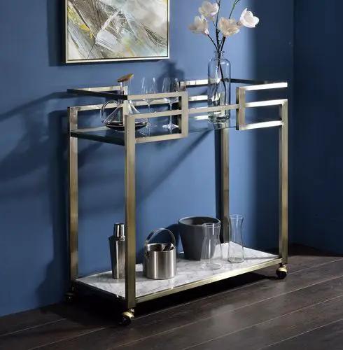Neilo - Serving Cart - Clear Glass, Faux Marble Top & Wire Brass by Unique Piece Furniture
