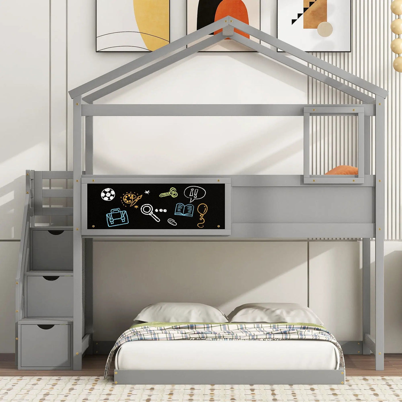 House Style Bunk Bed With Storage Staircase And board by HouseOfZazla