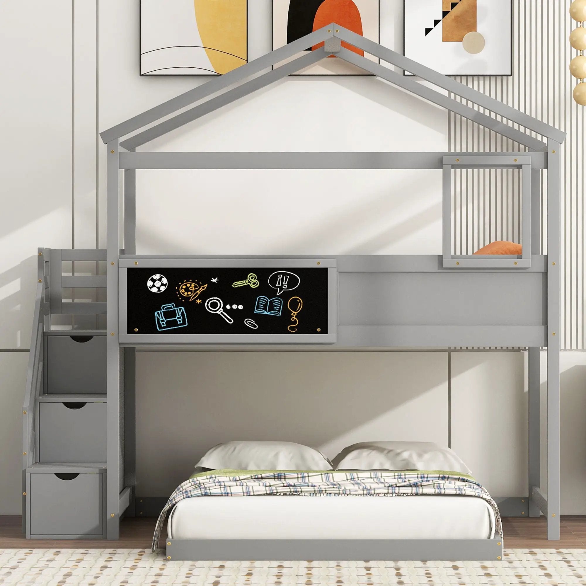 House Style Bunk Bed With Storage Staircase And board by Unique Piece Furniture
