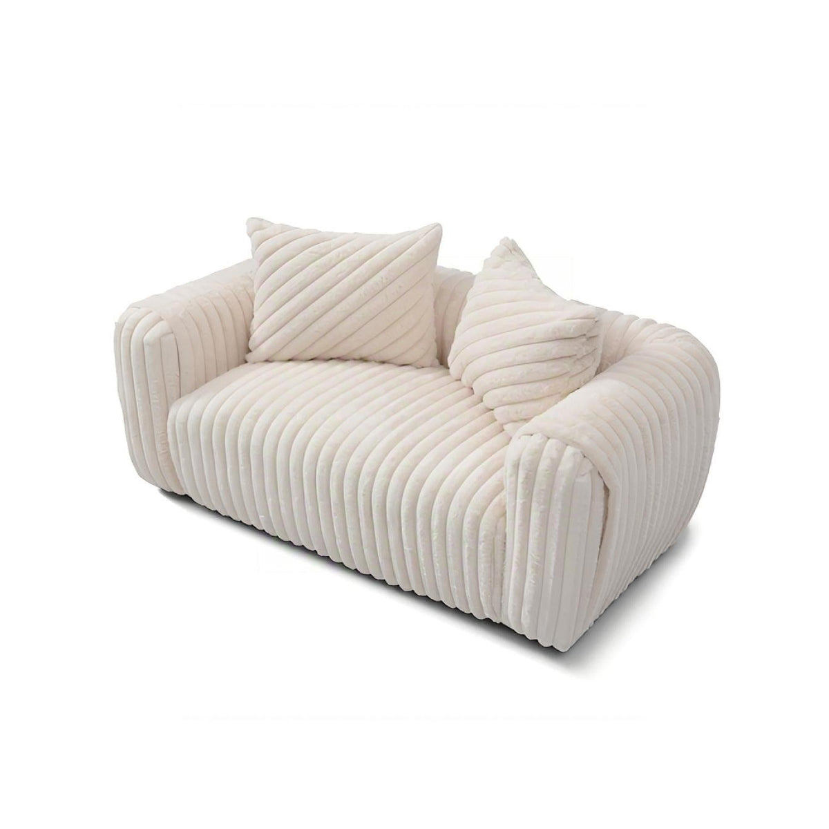 White Boucle Stationary Loveseat with Plush Cushioning - White, photo 2 of 6