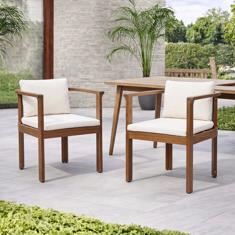 Outdoor Dining Chair Set of 2 with Curved Acacia Wood Arms by HouseOfZazla