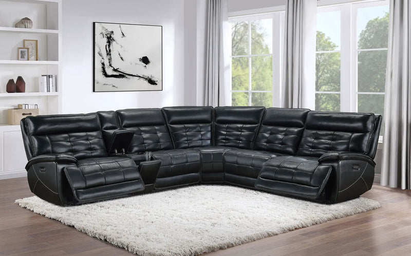 Hewitt Leather Dual Power Reclining Sectional Sofa Black by Unique Piece Furniture