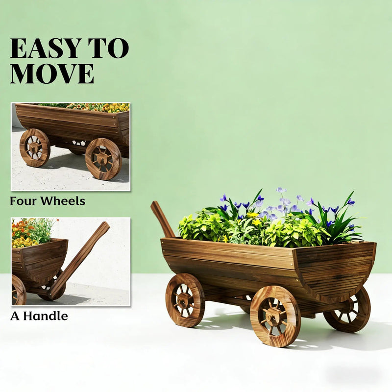 Small Wheelbarrow Wagon Flower Cart Wooden Mobile Garden Planter by HouseOfZazla