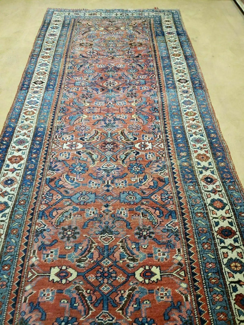 3' 8" X 11' Antique Handmade Turkish Wool Rug Veg Dye Runner Nice Rusted Red by Jewel Rugs